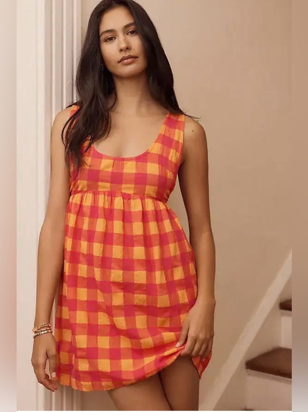 Anthropologie Apron Mini Nap Dress in Orange Pattern Size L. NWT